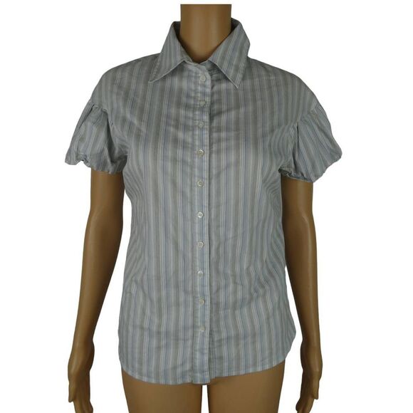 Le Lis Blanc Balloon Puff Sleeve Striped Button Up Blouse Career Top Pastel Med - Picture 1 of 9